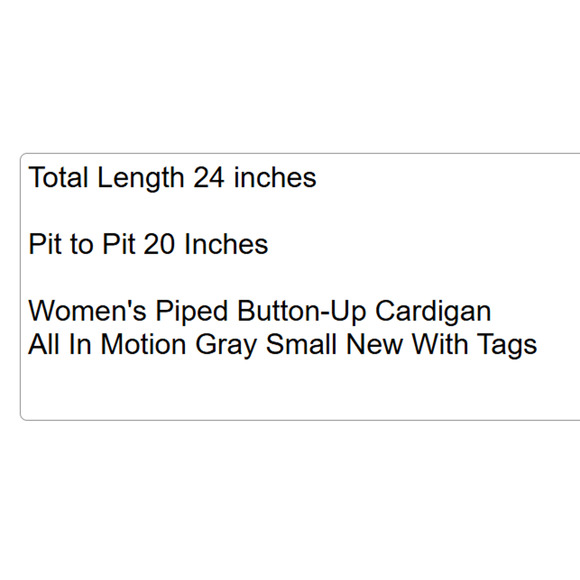 NWT Piped Button-Up Cardigan - All In Motion Gray Small - Picture 9 of 9